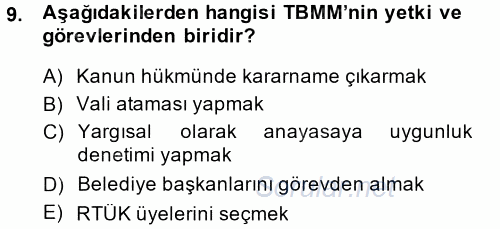 Türk Anayasa Hukuku 2014 - 2015 Dönem Sonu Sınavı 9.Soru