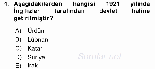 Orta Doğuda Siyaset 2015 - 2016 Dönem Sonu Sınavı 1.Soru