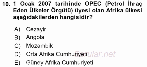 Orta Doğuda Siyaset 2015 - 2016 Dönem Sonu Sınavı 10.Soru