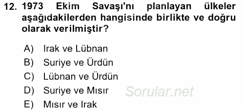 Orta Doğuda Siyaset 2015 - 2016 Dönem Sonu Sınavı 12.Soru