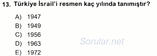 Orta Doğuda Siyaset 2015 - 2016 Dönem Sonu Sınavı 13.Soru