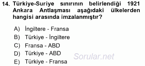 Orta Doğuda Siyaset 2015 - 2016 Dönem Sonu Sınavı 14.Soru