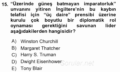 Orta Doğuda Siyaset 2015 - 2016 Dönem Sonu Sınavı 15.Soru