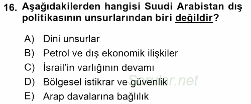 Orta Doğuda Siyaset 2015 - 2016 Dönem Sonu Sınavı 16.Soru