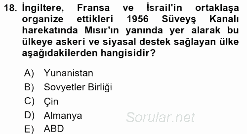 Orta Doğuda Siyaset 2015 - 2016 Dönem Sonu Sınavı 18.Soru