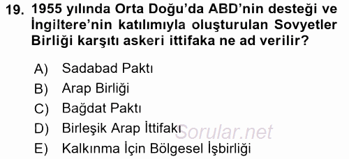 Orta Doğuda Siyaset 2015 - 2016 Dönem Sonu Sınavı 19.Soru