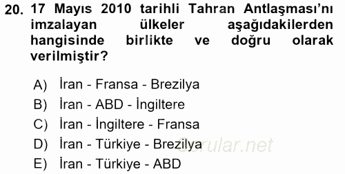 Orta Doğuda Siyaset 2015 - 2016 Dönem Sonu Sınavı 20.Soru