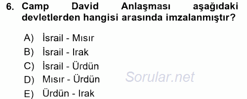 Orta Doğuda Siyaset 2015 - 2016 Dönem Sonu Sınavı 6.Soru