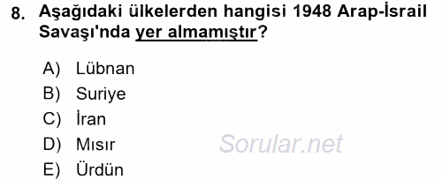 Orta Doğuda Siyaset 2015 - 2016 Dönem Sonu Sınavı 8.Soru