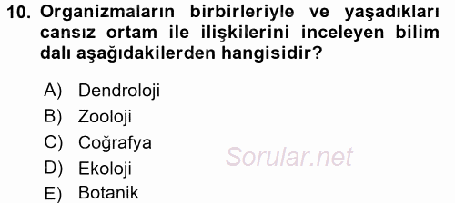 Peyzaj Çevre ve Tarım 2015 - 2016 Ara Sınavı 10.Soru