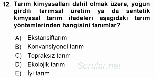 Peyzaj Çevre ve Tarım 2015 - 2016 Ara Sınavı 12.Soru