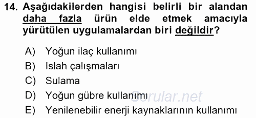 Peyzaj Çevre ve Tarım 2015 - 2016 Ara Sınavı 14.Soru