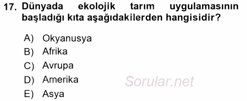 Peyzaj Çevre ve Tarım 2015 - 2016 Ara Sınavı 17.Soru