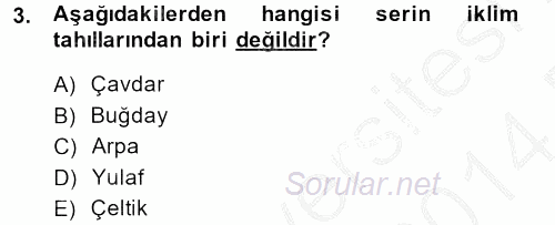 Tarla Bitkileri 1 2013 - 2014 Dönem Sonu Sınavı 3.Soru