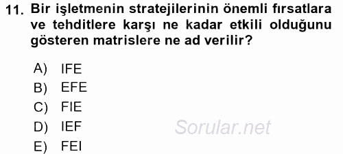 Stratejik Yönetim 2 2015 - 2016 Dönem Sonu Sınavı 11.Soru