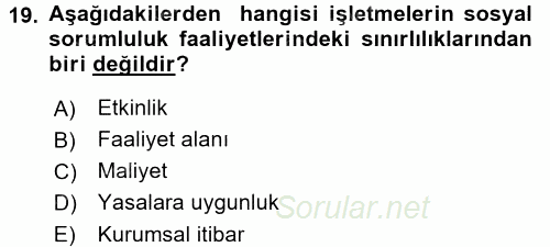 Stratejik Yönetim 2 2015 - 2016 Dönem Sonu Sınavı 19.Soru