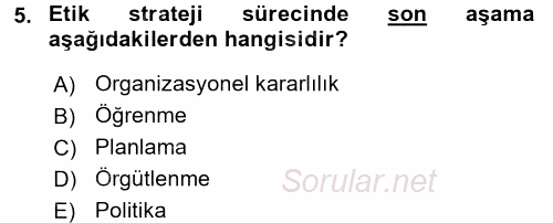 Stratejik Yönetim 2 2015 - 2016 Dönem Sonu Sınavı 5.Soru