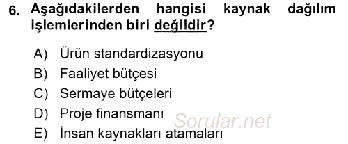 Stratejik Yönetim 2 2015 - 2016 Dönem Sonu Sınavı 6.Soru