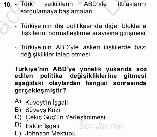 Amerikan Dış Politikası 2014 - 2015 Dönem Sonu Sınavı 10.Soru
