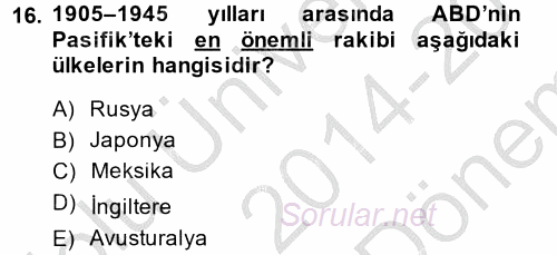 Amerikan Dış Politikası 2014 - 2015 Dönem Sonu Sınavı 16.Soru