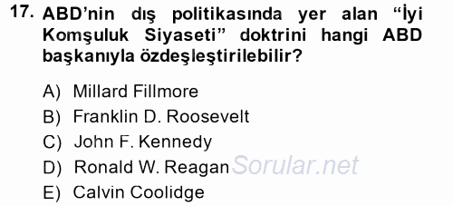 Amerikan Dış Politikası 2014 - 2015 Dönem Sonu Sınavı 17.Soru
