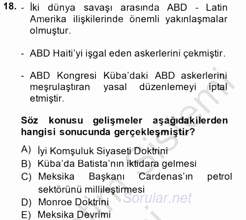 Amerikan Dış Politikası 2014 - 2015 Dönem Sonu Sınavı 18.Soru