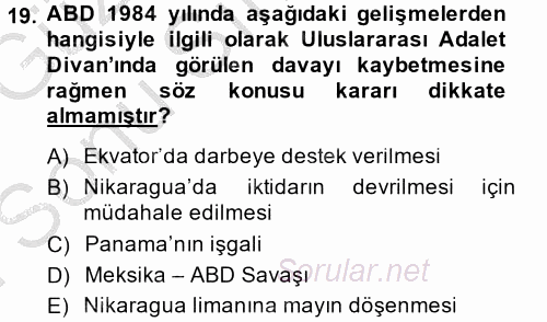 Amerikan Dış Politikası 2014 - 2015 Dönem Sonu Sınavı 19.Soru