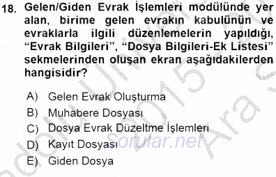 Ulusal Yargı Ağı Projesi 1 2015 - 2016 Ara Sınavı 18.Soru