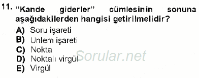 XVI-XIX. Yüzyıllar Türk Dili 2012 - 2013 Dönem Sonu Sınavı 11.Soru