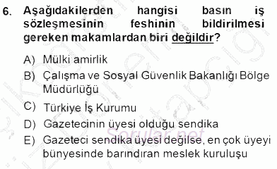 Medyada Çalışma Hayatı 2014 - 2015 Dönem Sonu Sınavı 6.Soru