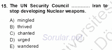 İleri Okuma Ve Yazma Becerileri 2 2013 - 2014 Dönem Sonu Sınavı 15.Soru