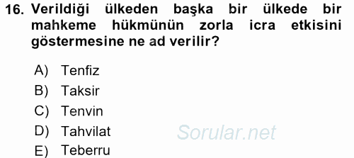Dış Ticaret İşlemleri ve Belgeleri 2016 - 2017 Ara Sınavı 16.Soru