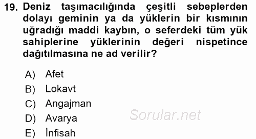 Dış Ticaret İşlemleri ve Belgeleri 2016 - 2017 Ara Sınavı 19.Soru