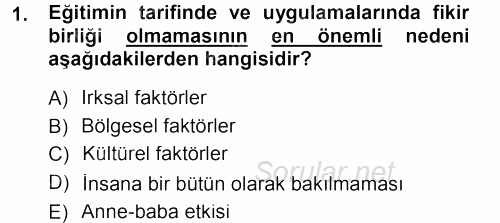 Din Eğitimi Ve Din Hizmetlerinde Rehberlik 2013 - 2014 Tek Ders Sınavı 1.Soru