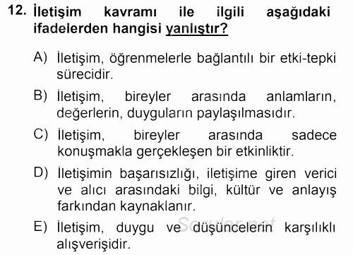 Din Eğitimi Ve Din Hizmetlerinde Rehberlik 2013 - 2014 Tek Ders Sınavı 12.Soru