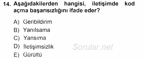 Din Eğitimi Ve Din Hizmetlerinde Rehberlik 2013 - 2014 Tek Ders Sınavı 14.Soru