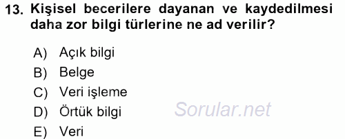 Tıbbi Dokümantasyon 2017 - 2018 3 Ders Sınavı 13.Soru