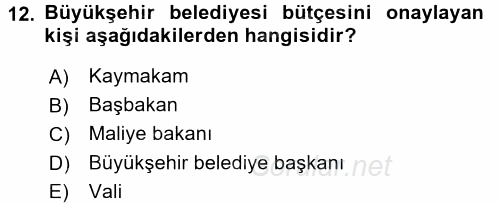 Kentleşme ve Konut Politikaları 2016 - 2017 3 Ders Sınavı 12.Soru