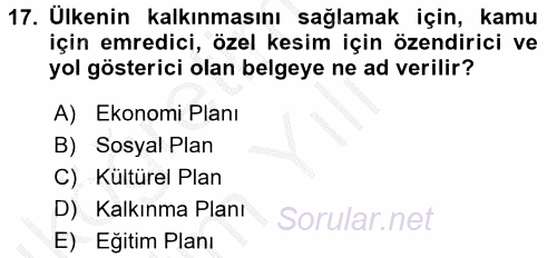 Kentleşme ve Konut Politikaları 2016 - 2017 3 Ders Sınavı 17.Soru