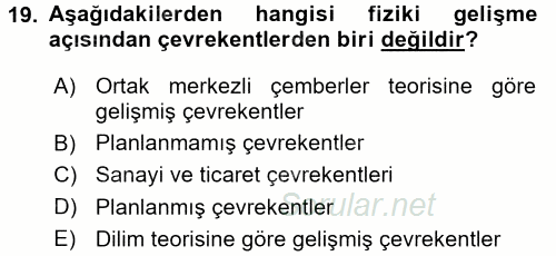 Kentleşme ve Konut Politikaları 2016 - 2017 3 Ders Sınavı 19.Soru