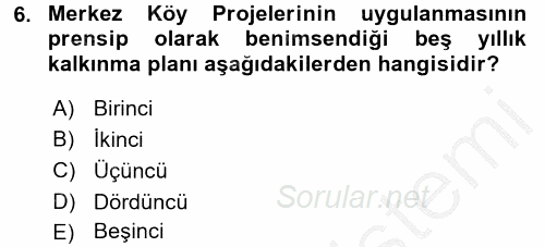 Kentleşme ve Konut Politikaları 2016 - 2017 3 Ders Sınavı 6.Soru