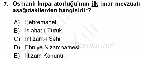 Kentleşme ve Konut Politikaları 2016 - 2017 3 Ders Sınavı 7.Soru