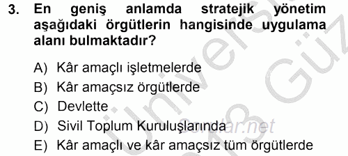 Stratejik Yönetim 2012 - 2013 Ara Sınavı 3.Soru