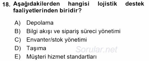 Lojistikte Teknoloji Kullanımı 2017 - 2018 3 Ders Sınavı 18.Soru