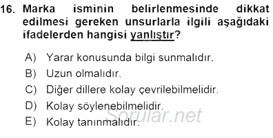 Spor Pazarlaması 2015 - 2016 Ara Sınavı 16.Soru