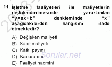 Konaklama İşletmelerinde Muhasebe Uygulamaları 2013 - 2014 Dönem Sonu Sınavı 11.Soru