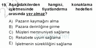 Konaklama İşletmelerinde Muhasebe Uygulamaları 2013 - 2014 Dönem Sonu Sınavı 19.Soru