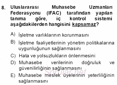 Konaklama İşletmelerinde Muhasebe Uygulamaları 2013 - 2014 Dönem Sonu Sınavı 8.Soru