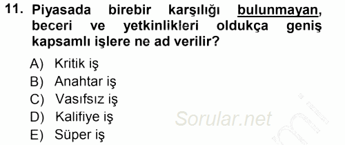 Ücret ve Ödül Yönetimi 2014 - 2015 Ara Sınavı 11.Soru