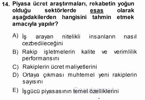 Ücret ve Ödül Yönetimi 2014 - 2015 Ara Sınavı 14.Soru